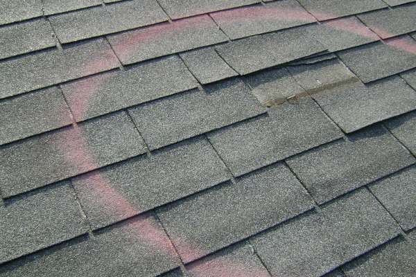 Roof Inspection with missing shingles circled on mentor ohio roof