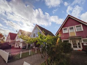 suburban homes with asphalt shingle roofs